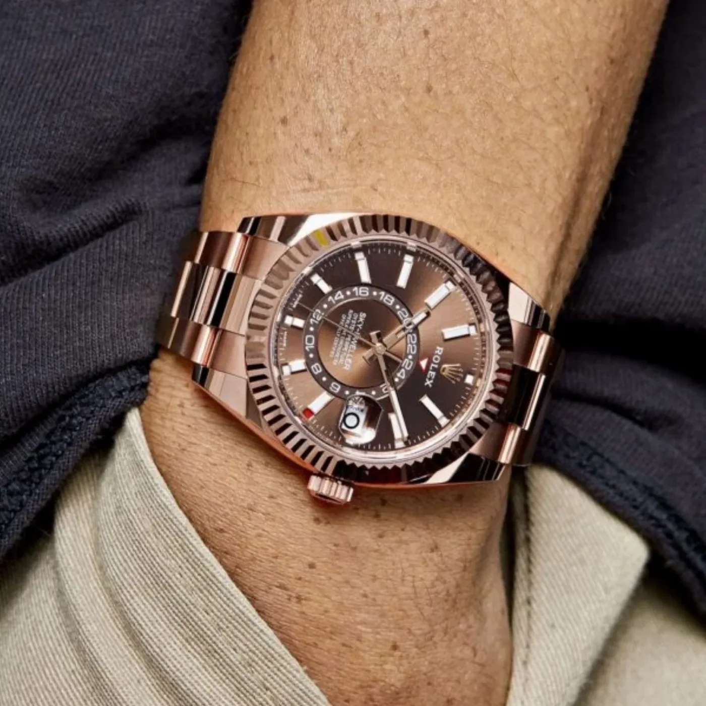 Rolex Sky Dweller Watch Rose Gold Toned Chocolate Dial
