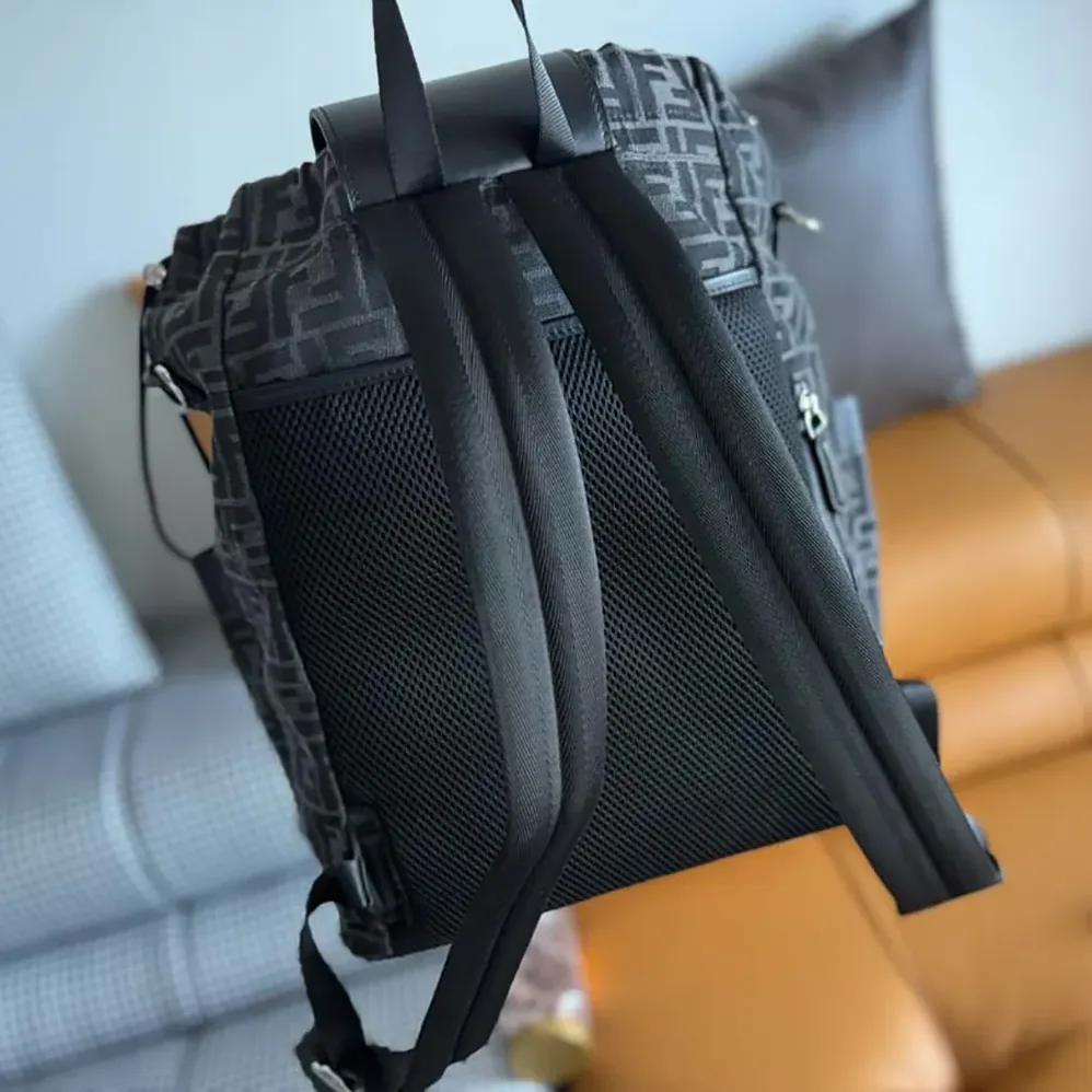 Fendi Strike Medium FF Jacquard Fabric Backpack for Men in Gray