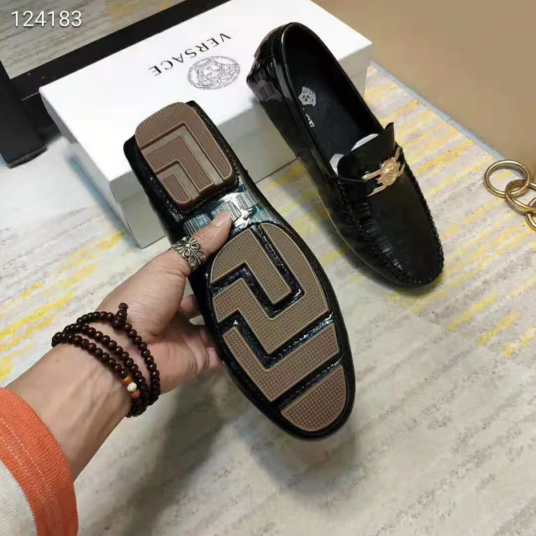 Versace Greca Embossed Driver Shoes for Men in Black