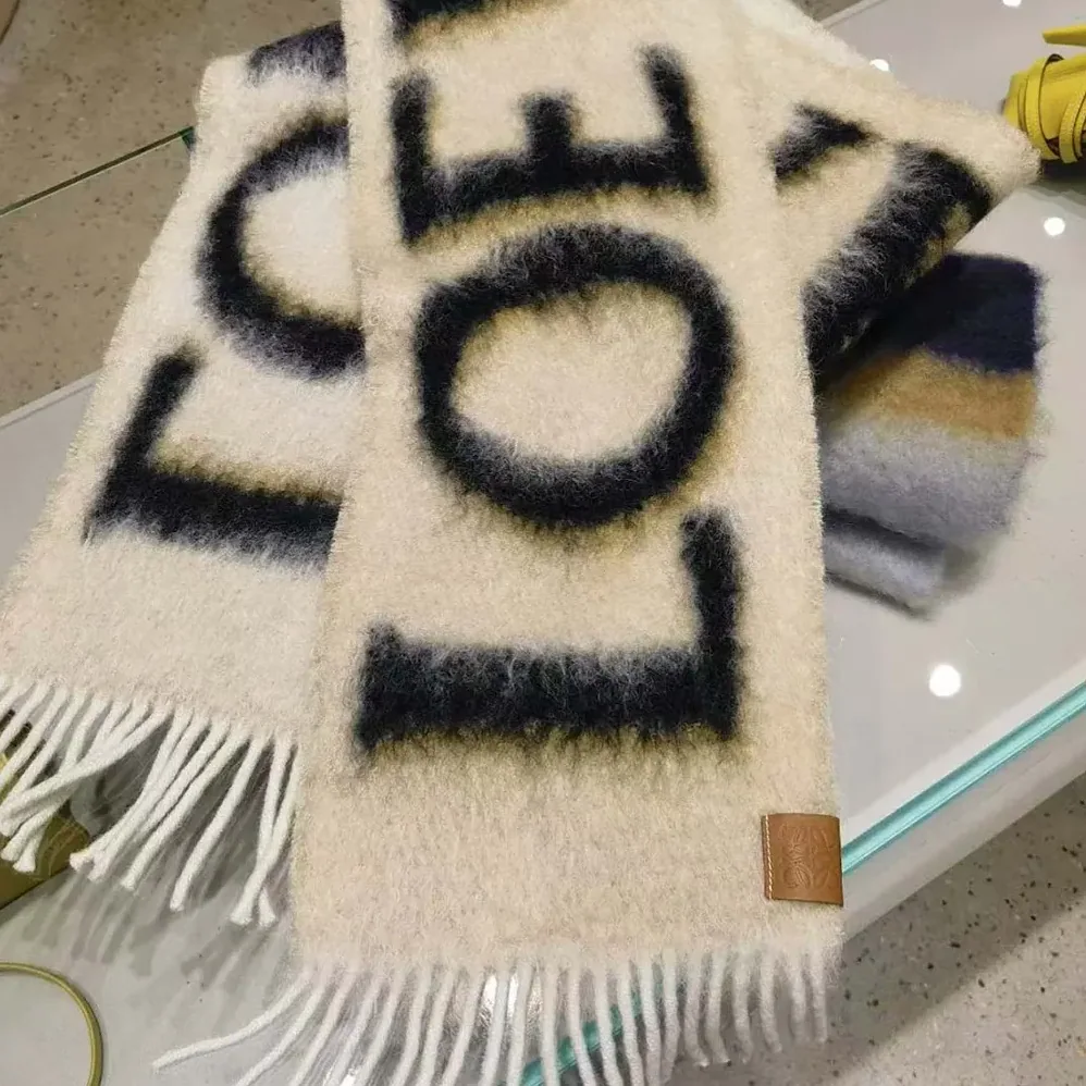 Loewe LOEWE Scarf in Wool and Mohair for Unisex in White/Black Loewe LOEWE Scarf in Wool and Mohair for Unisex in White/Black
