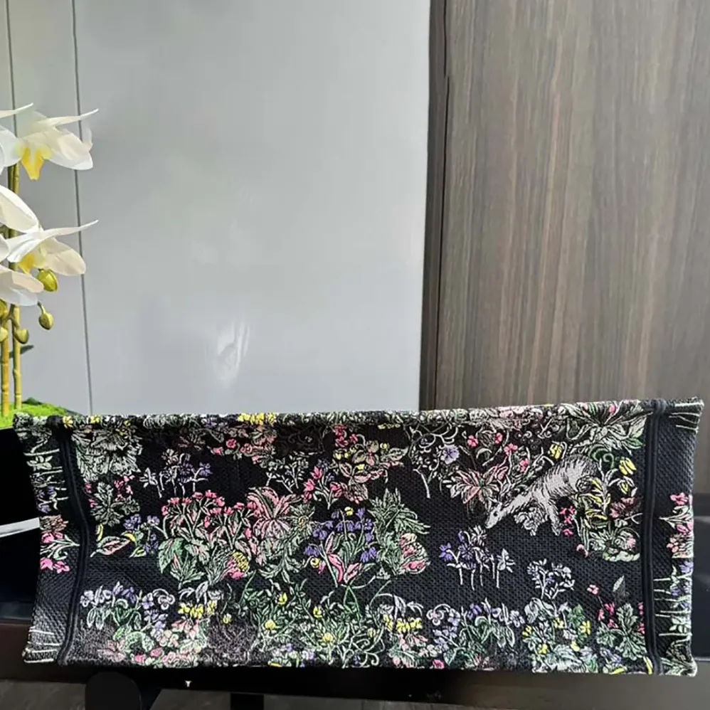 Dior Large Dior Book Tote Black Embroidery for Women