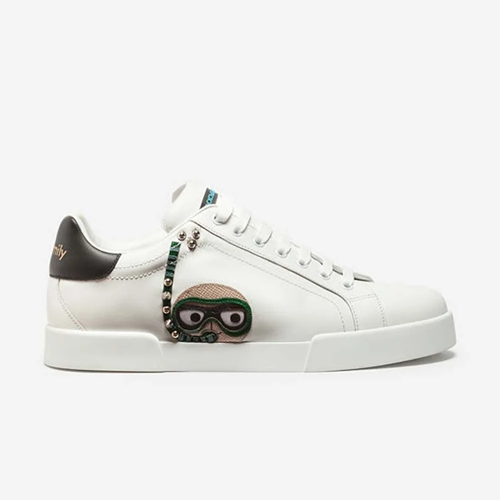 Dolce Gabbana D&G Shoes Calfskin Portofino Sneakers with Patches of the Designers for Unisex in White Dolce Gabbana D&G Shoes Calfskin Portofino Sneakers with Patches of the Designers for Unisex in White