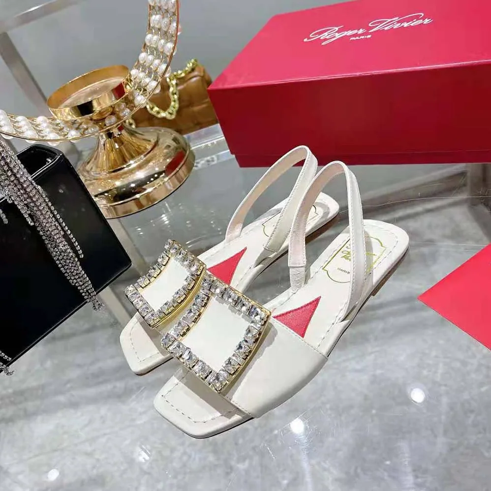 Roger Vivier Biki Love Strass Buckle Sandals in Leather for Women in White