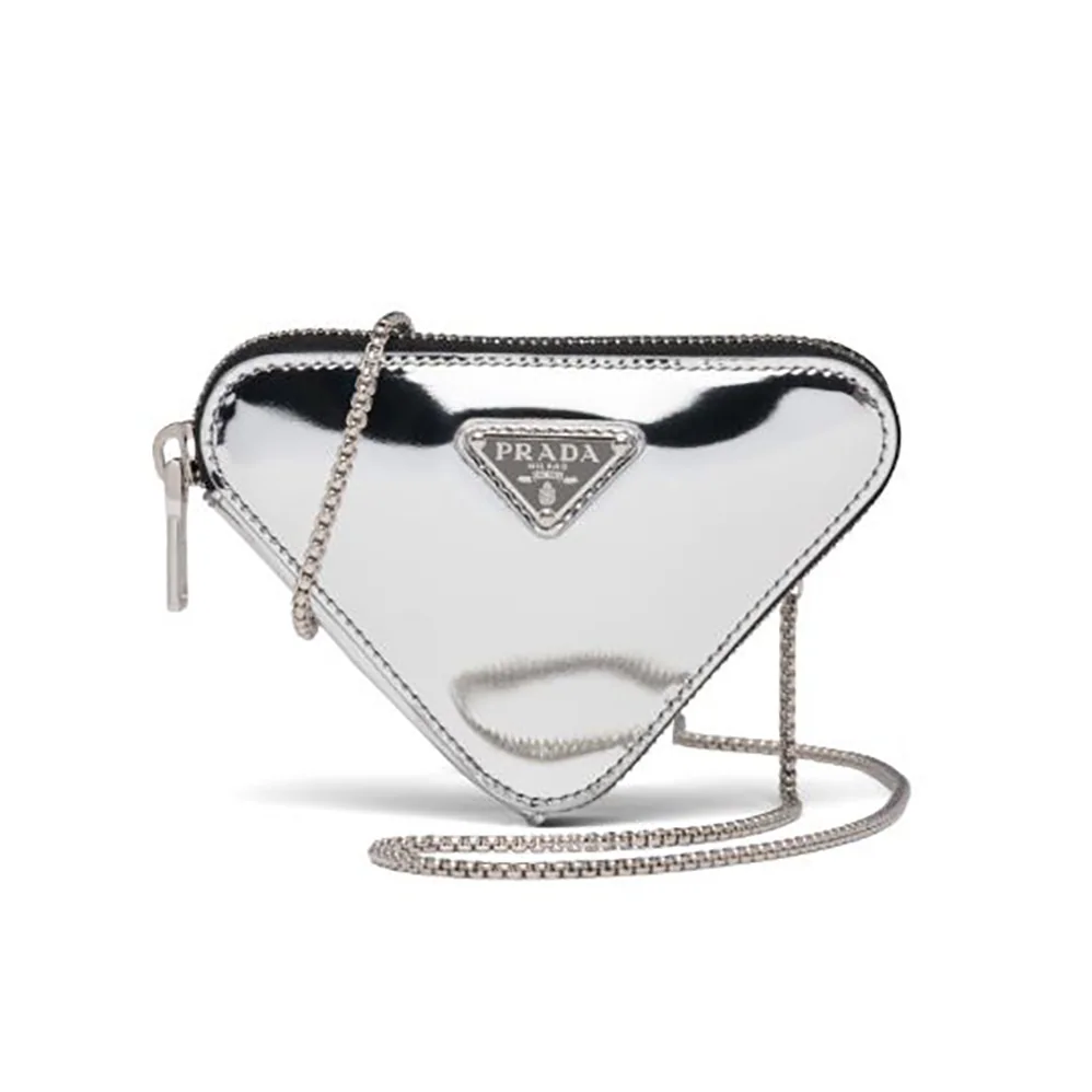 Prada Brushed Leather Mini-Pouch for Women in Silver