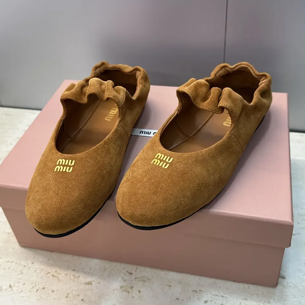 Miu Miu Ruches Suede Ballerinas for Women
