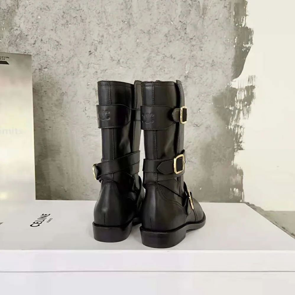 Celine Lyra Triple Buckles Boot in Calfskin for Women in Black
