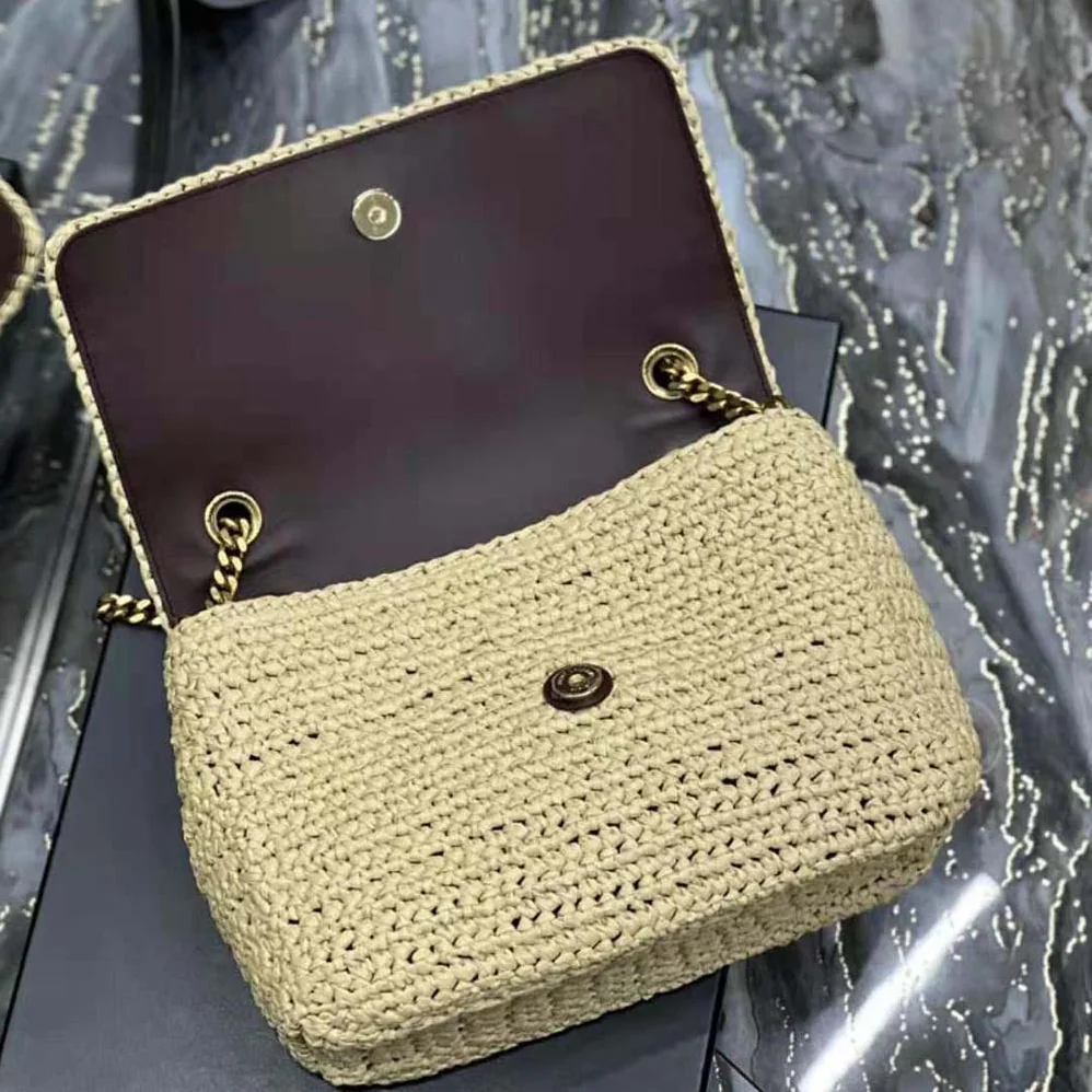 Saint Laurent YSL Niki Medium Chain Bag in Raffia and Leather for Women in Brown