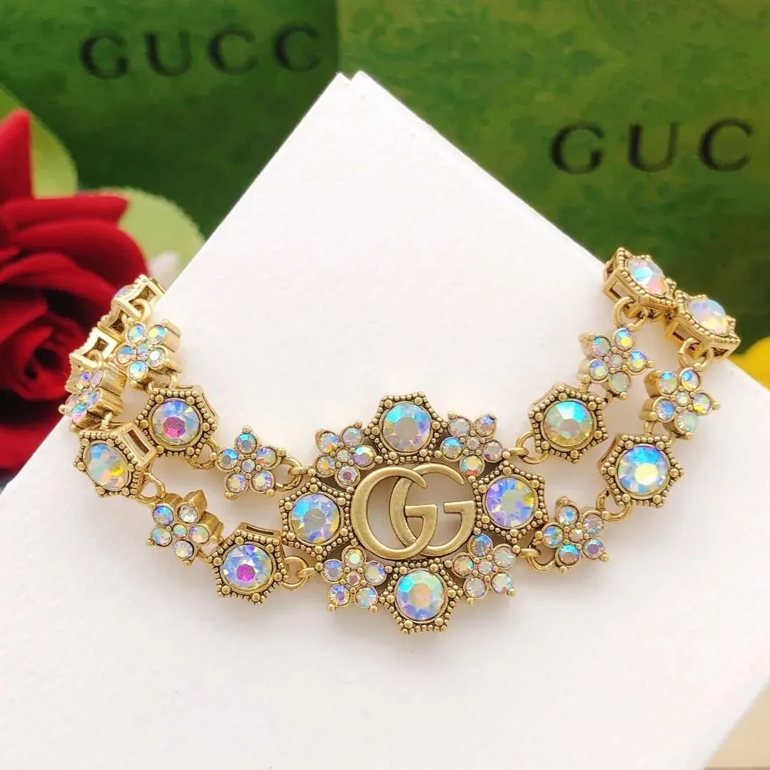 Gucci Rhinestone Flower Bracelet Gold