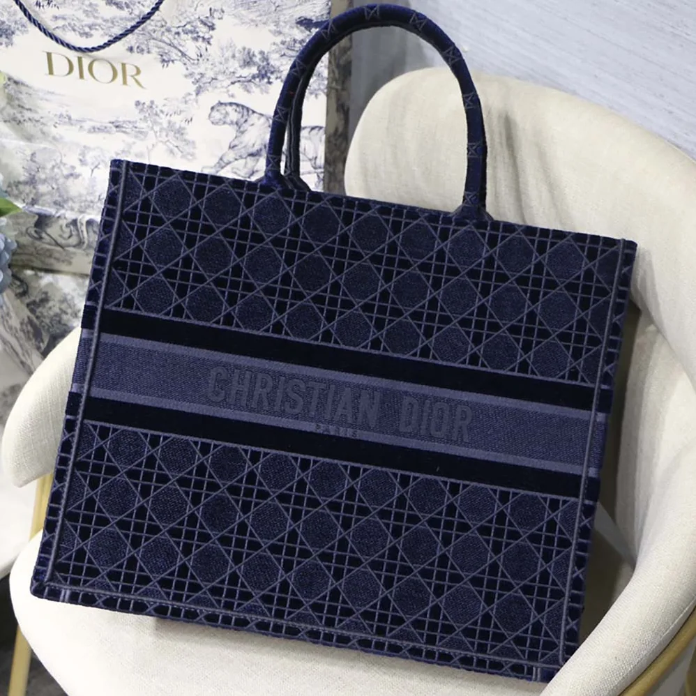 Dior Book Tote Blue Cannage Embroidered Velvet Dior Book Tote Blue Cannage Embroidered Velvet