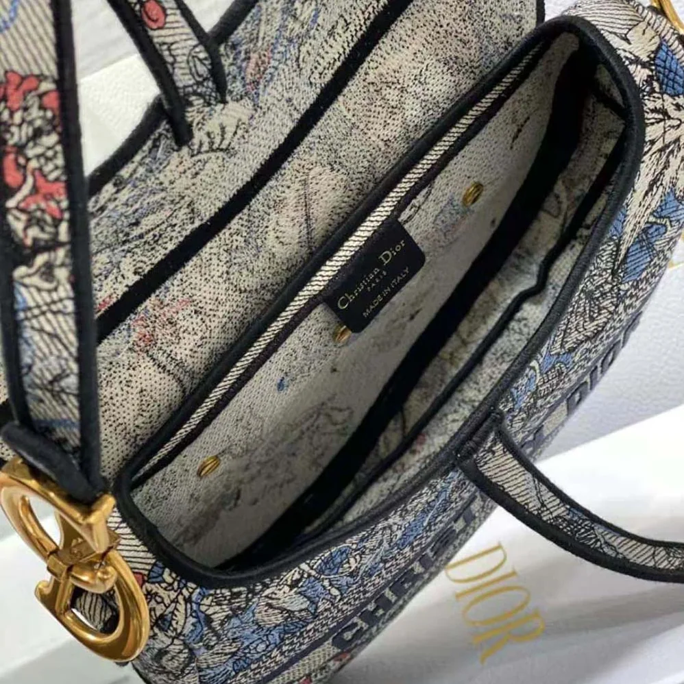 Dior Saddle Bag Denim Multicolor Dior Jardin Magique Embroidery for Women Dior Saddle Bag Denim Multicolor Dior Jardin Magique Embroidery for Women