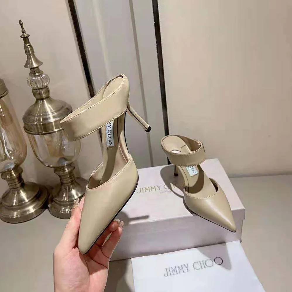 Jimmy Choo Nell Mule 85 Taupe Calf Leather Mules for Women