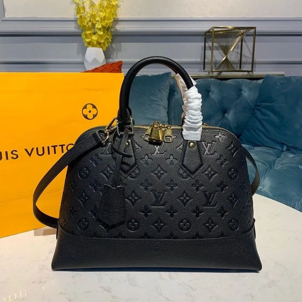 Louis Vuitton Neo Alma Top Handle Bag / Monogram Empreinte Black Canvas Gold Hardware