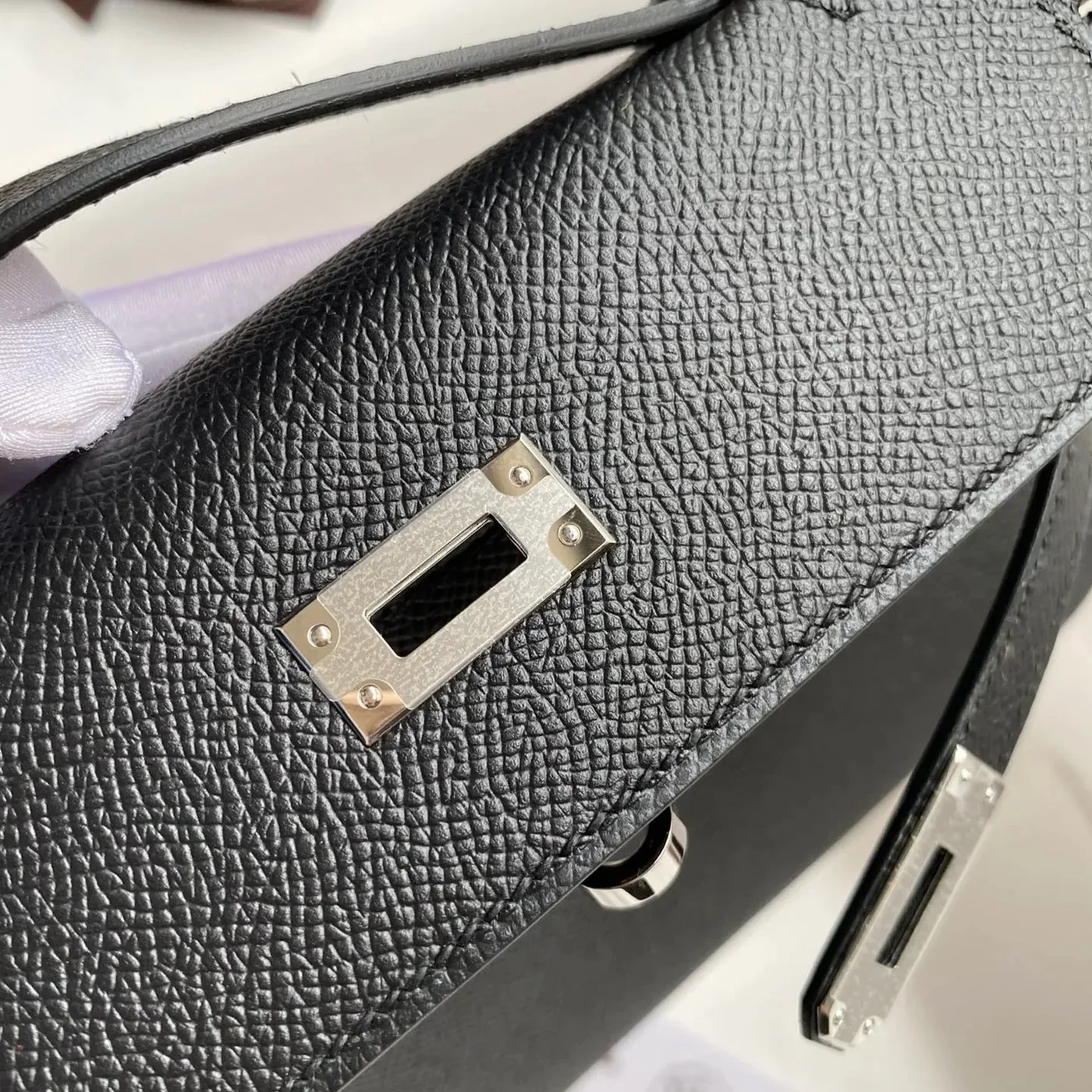 Hermes Kelly Pochette Top Handle Bag in Noir Epsom Palladium Hardware Hermes Kelly Pochette Top Handle Bag in Noir Epsom Palladium Hardware