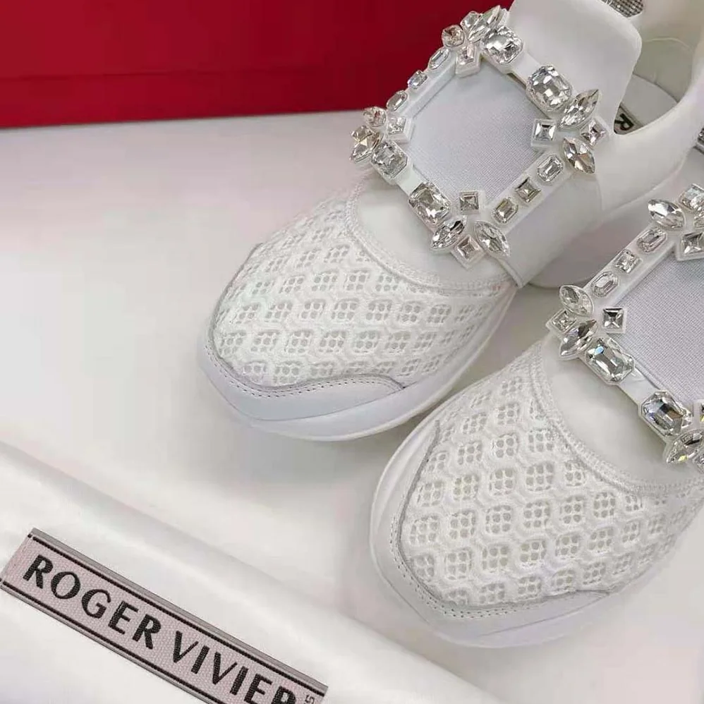 Roger Vivier Viv' Run Strass Buckle Sneakers in Technical Fabrics for Women in White