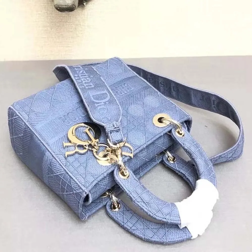 Dior Medium Lady D-Lite Bag Denim Blue Cannage Embroidery for Women Dior Medium Lady D-Lite Bag Denim Blue Cannage Embroidery for Women