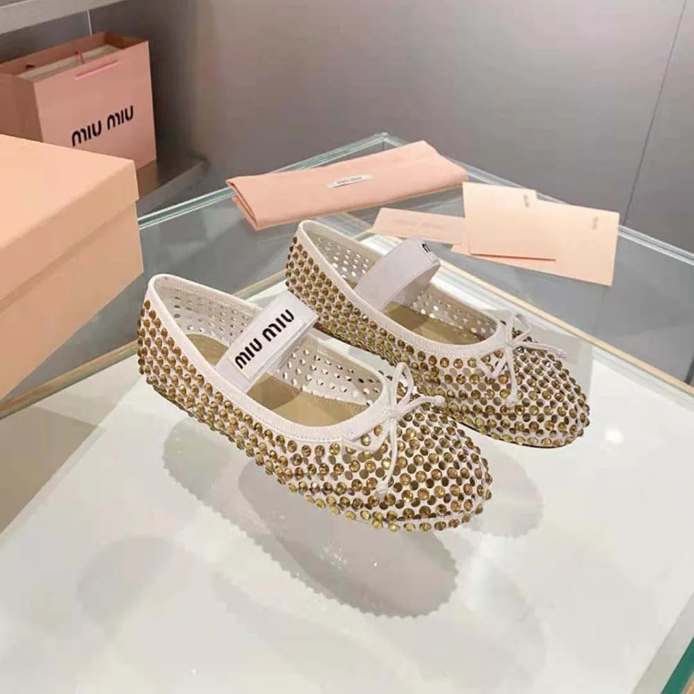Miu Miu Satin Ballerinas for Women in Gold