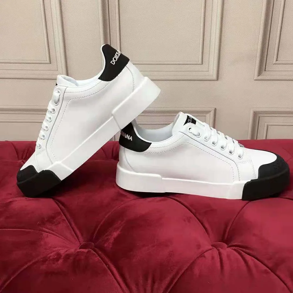 Dolce Gabbana D&G Portofino Sneakers in Nappa Leather and Rubber Toe-Cap for Women in Black