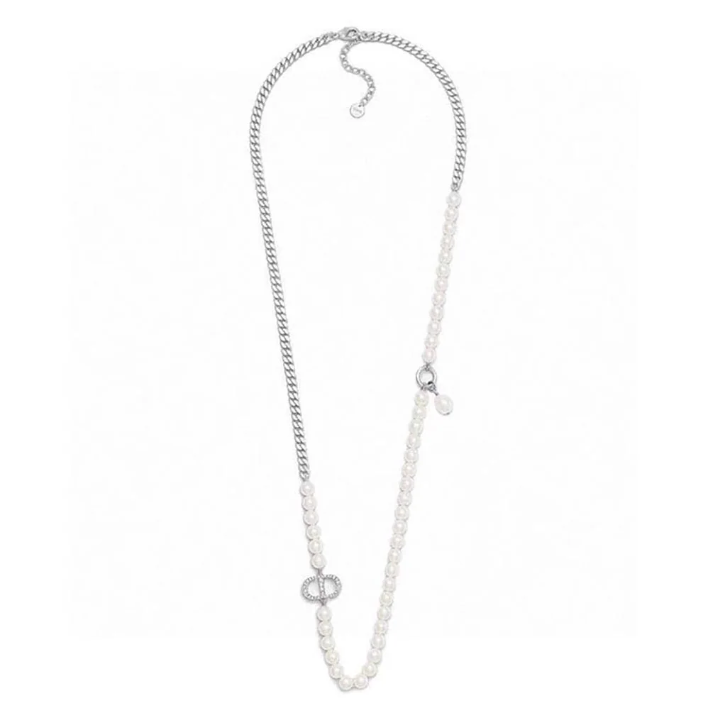 Dior 30 Montaigne Long Necklace Silver-Finish Metal and Silver for Women in Tone Crystals