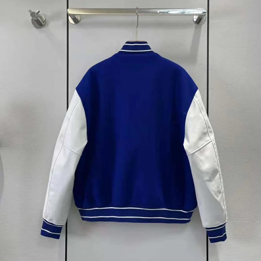 Givenchy Bomber Jacket in Wool and GIVENCHY Leather for Women in White/Blue Givenchy Bomber Jacket in Wool and GIVENCHY Leather for Women in White/Blue