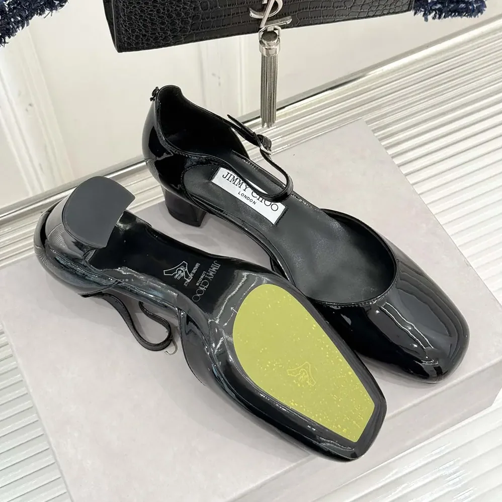 Jimmy Choo Pixie Block Heel 45 Black Patent Leather Pumps for Women Jimmy Choo Pixie Block Heel 45 Black Patent Leather Pumps for Women