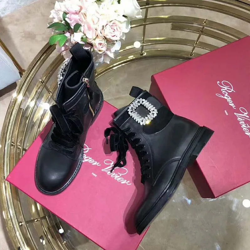 Roger Vivier Shoes Viv' Rangers Strass Buckle Ankle Boots for Women in Black Roger Vivier Shoes Viv' Rangers Strass Buckle Ankle Boots for Women in Black