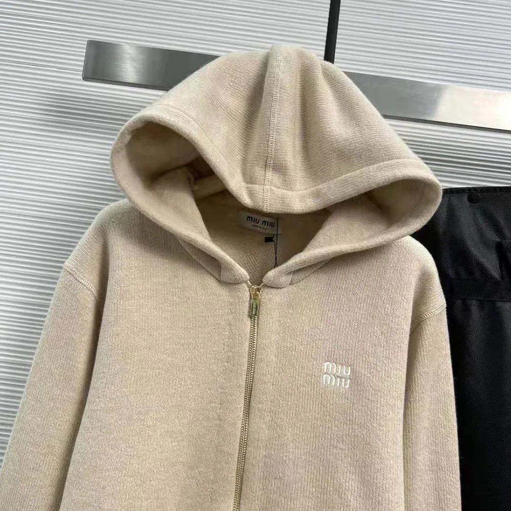 Miu Miu Wool and Cashmere Hoodie Jacket for Women Miu Miu Wool and Cashmere Hoodie Jacket for Women