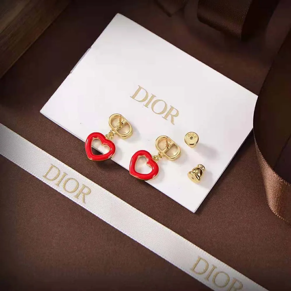 Dior Dioramour Earrings Gold-Finish Metal and Red Lacquer for Women Dior Dioramour Earrings Gold-Finish Metal and Red Lacquer for Women