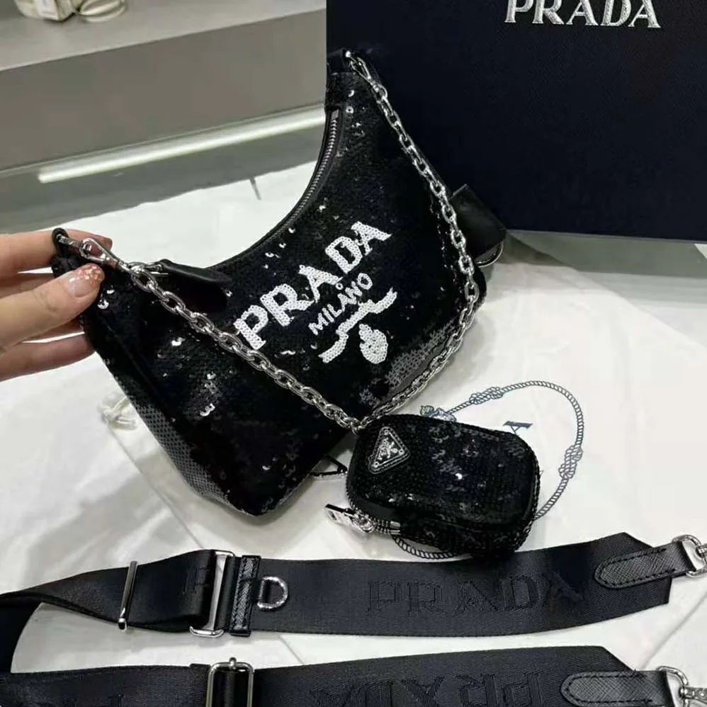 Prada Re-Edition 2000 Sequined Re-Nylon Mini-Bag for Women in Black