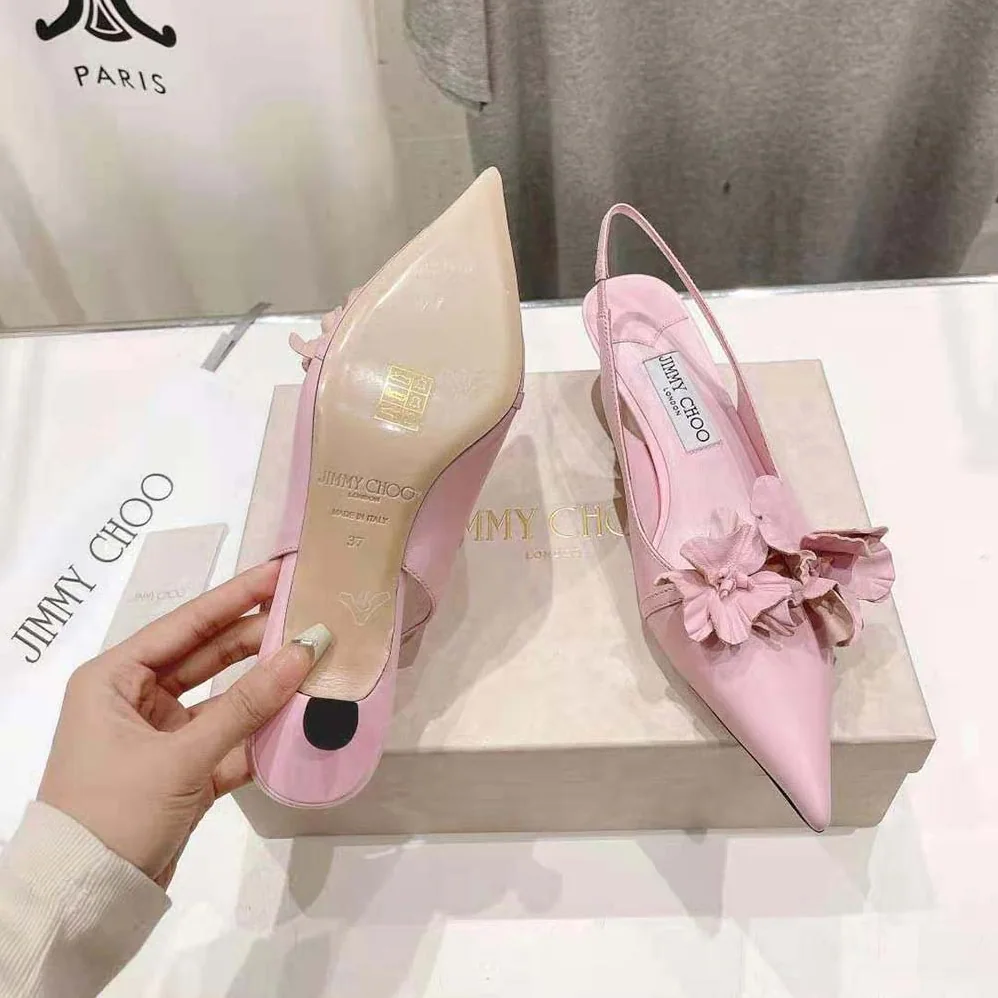 Jimmy Choo Amita Flowers 45 Rose Nappa Leather Sling Back Pumps with Flowers for Women Jimmy Choo Amita Flowers 45 Rose Nappa Leather Sling Back Pumps with Flowers for Women