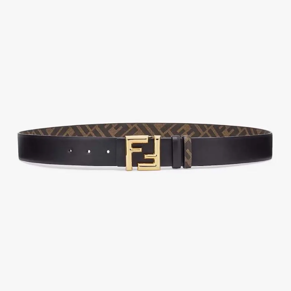 Fendi FF Rounded Belt Black Leather Reversible for Men in Gold