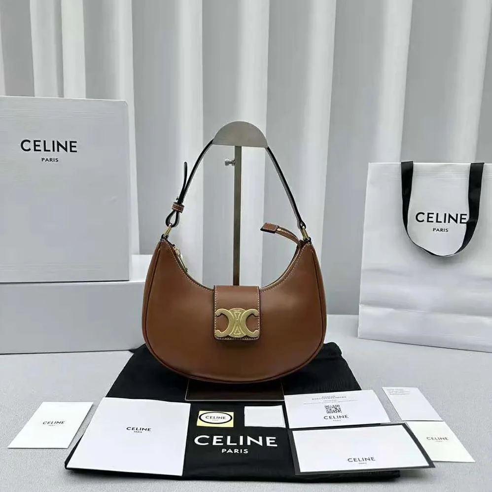 Celine Ava Triomphe Soft Bag in Smooth Calfskin for Women in Brown