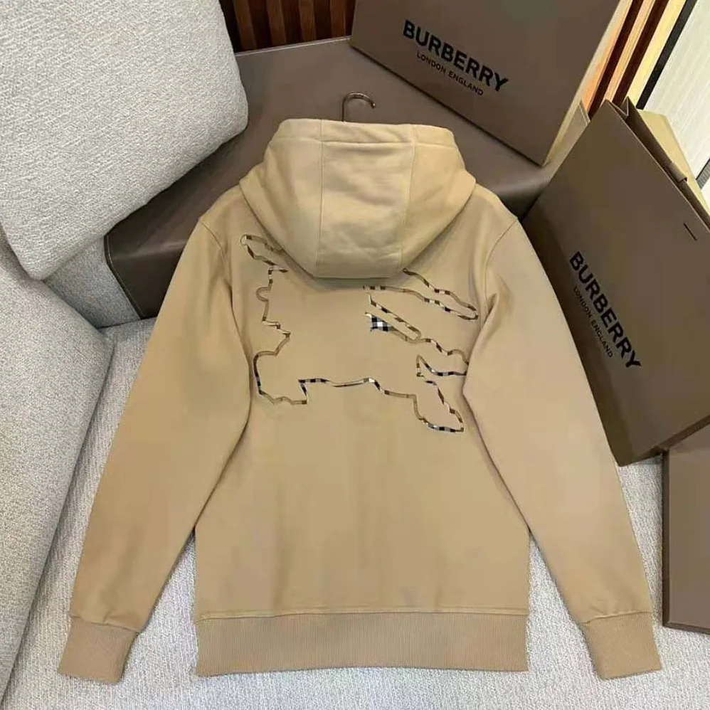 Burberry Check EKD Cotton Hoodie for Men in Beige