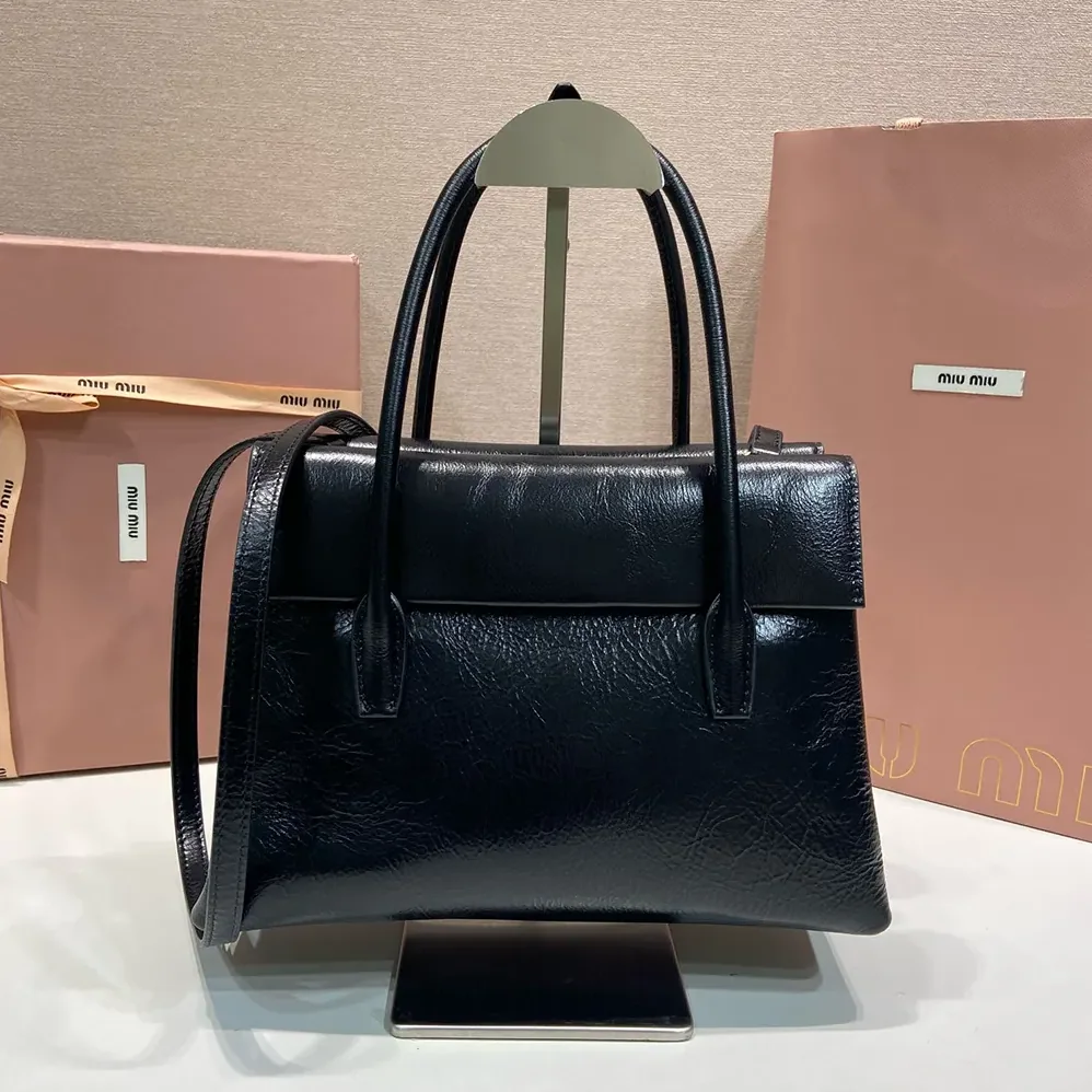Miu Miu Solitaire Shiny Leather Bag for Women in Black Miu Miu Solitaire Shiny Leather Bag for Women in Black