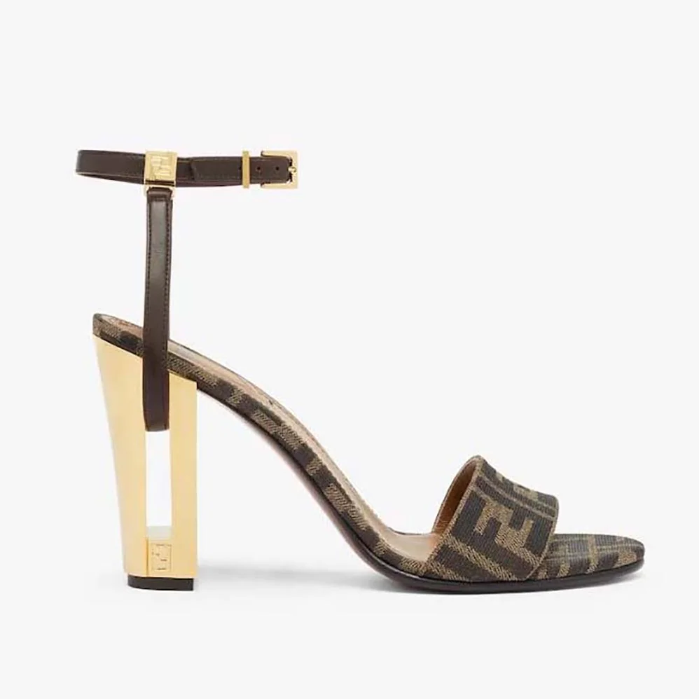 Fendi Delfina Brown Fabric High for Women in heeled Sandals Fendi Delfina Brown Fabric High for Women in heeled Sandals