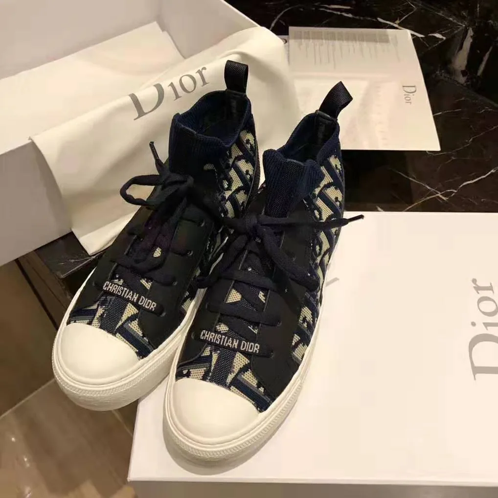 Dior Walk'N'Dior Techincal Knit Oblique Mid-Top Sneaker for Women in Navy