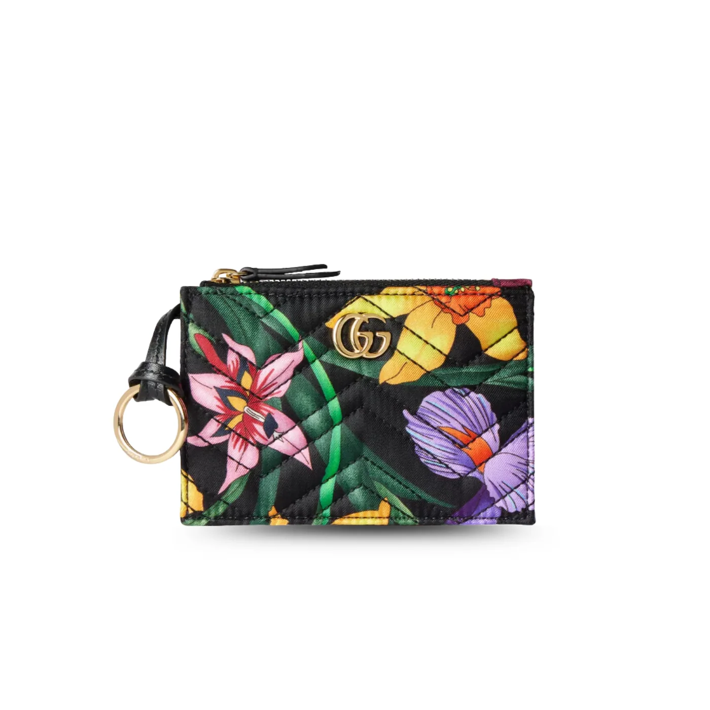 Gucci Marmont Zip Key Pouch in Black/ Multicolor Gold Hardware