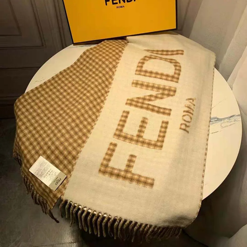 Fendi Scarf in Cream Wool and Cashmere with Fendi Roma Oversized Lettering for Women