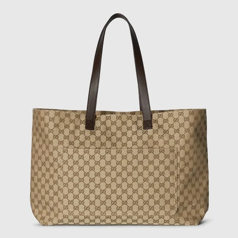 Gucci GG Canvas Maxi Tote Bag Beige And Dark Brown /