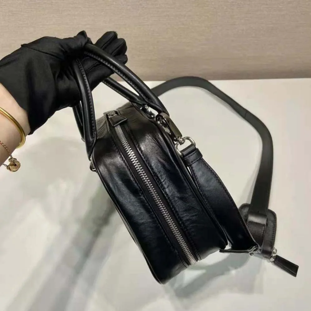 Prada Medium Antique Nappa Leather Top Handle Bag for Women in Black