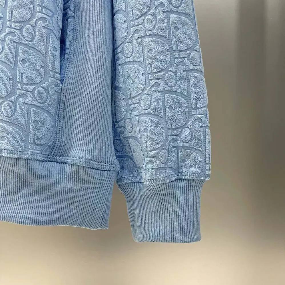 Dior Oblique Relaxed-Fit Hooded Sweatshirt Blue Terry Cotton Jacquard for Men