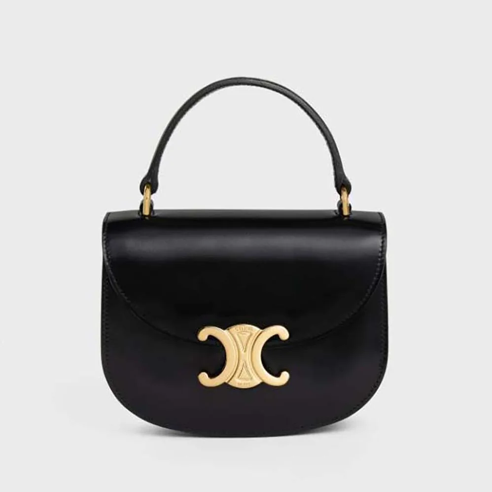 Celine Mini Besace Triomphe in Shiny Calfskin for Women in Black Celine Mini Besace Triomphe in Shiny Calfskin for Women in Black