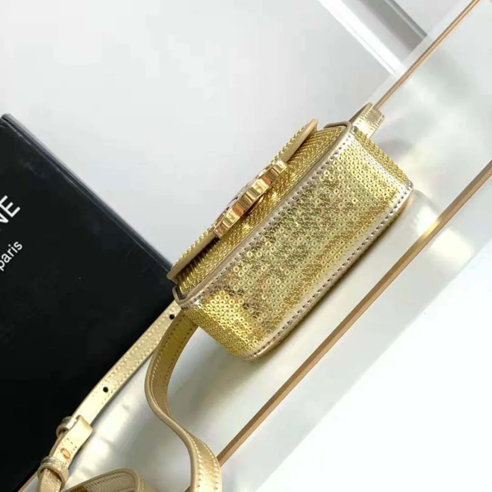 Celine Mini Triomphe in Sequins and Calfskin for Women in Gold Celine Mini Triomphe in Sequins and Calfskin for Women in Gold