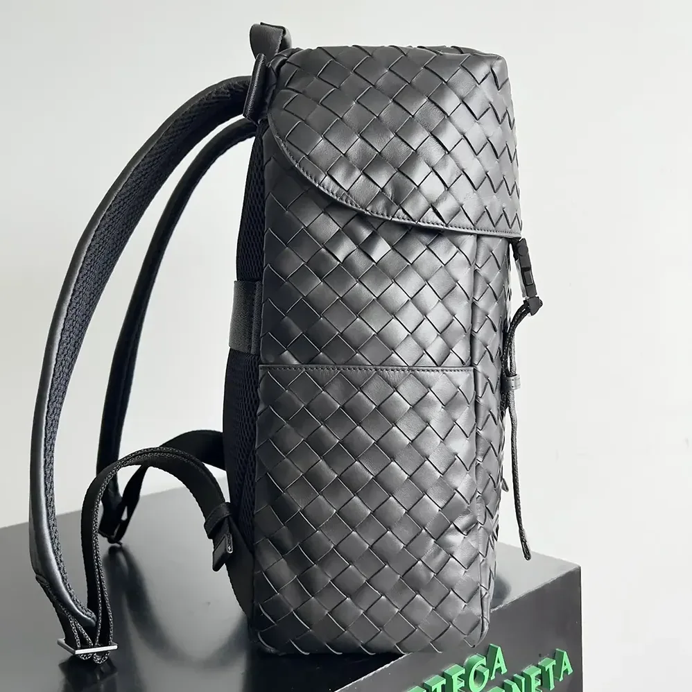 Bottega Veneta Intrecciato Flap Backpack for Unisex in Black