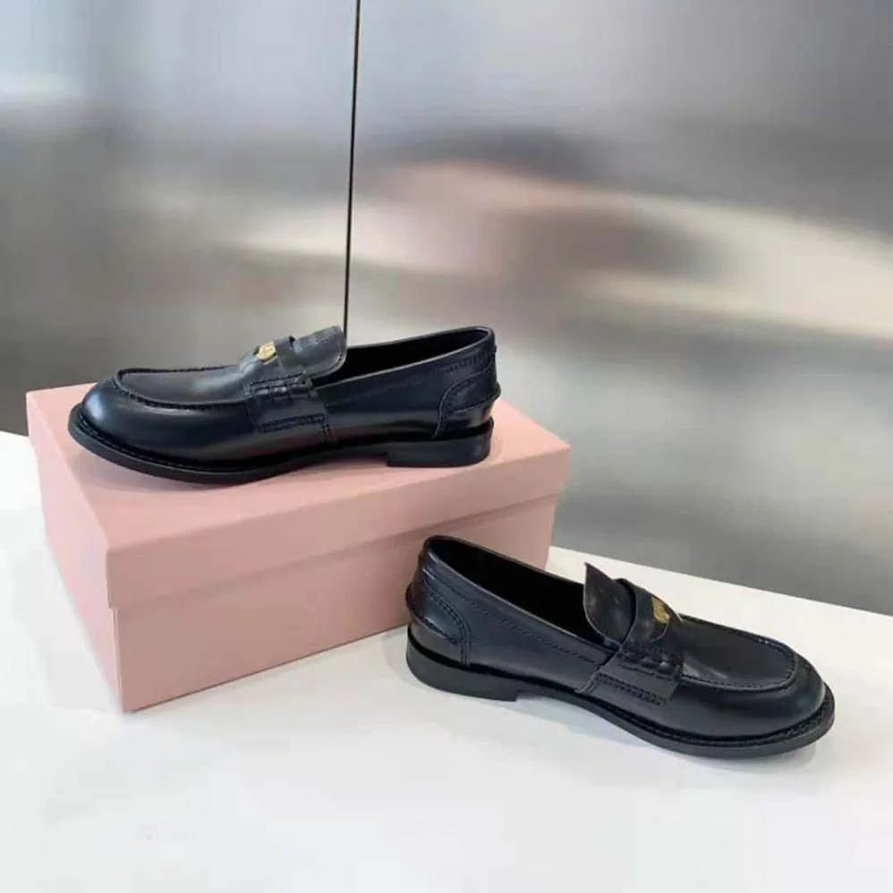 Miu Miu Brushed Leather Loafers for Women in Black Miu Miu Brushed Leather Loafers for Women in Black