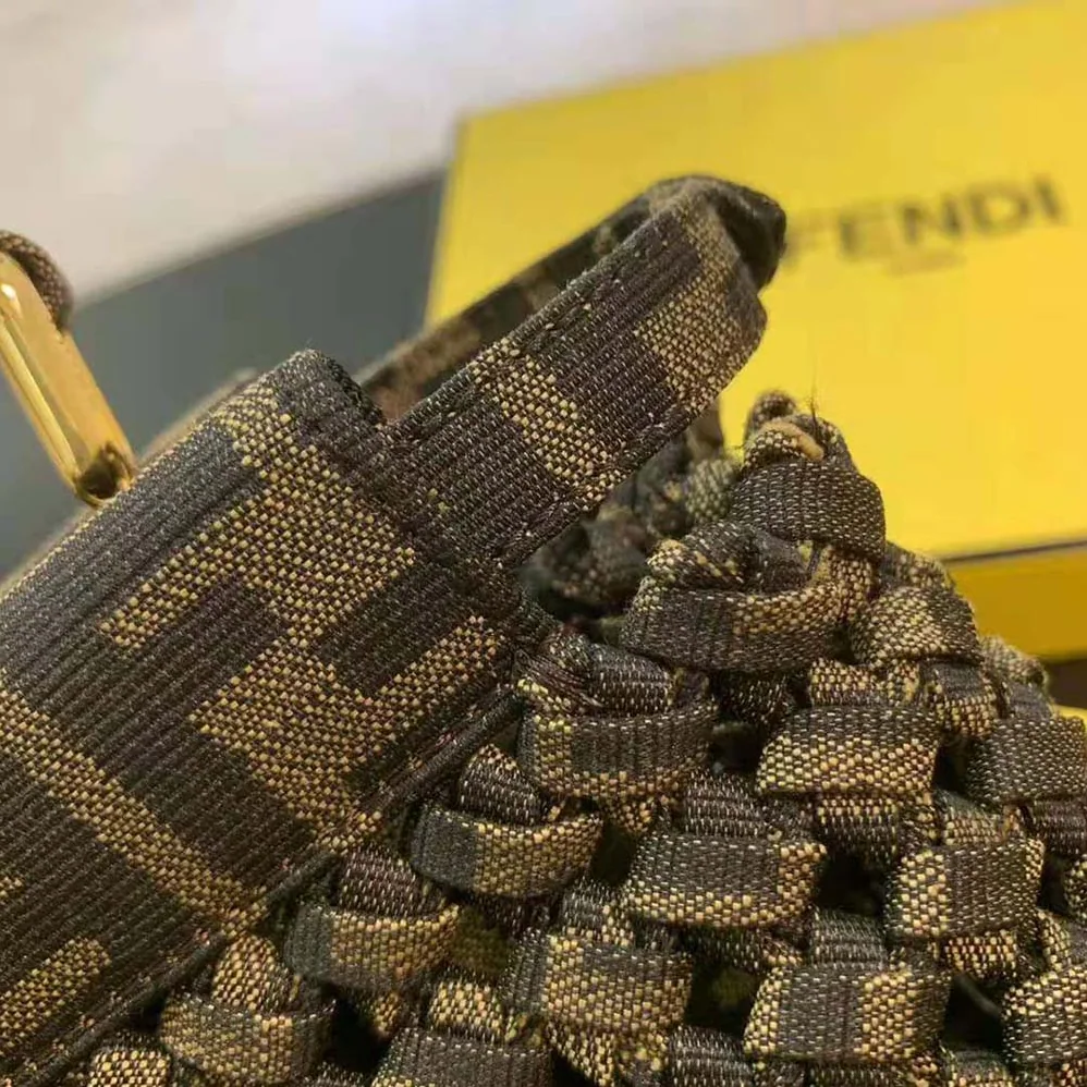 Fendi Peekaboo Iconic Mini Jacquard Fabric Interlace Bag for Women