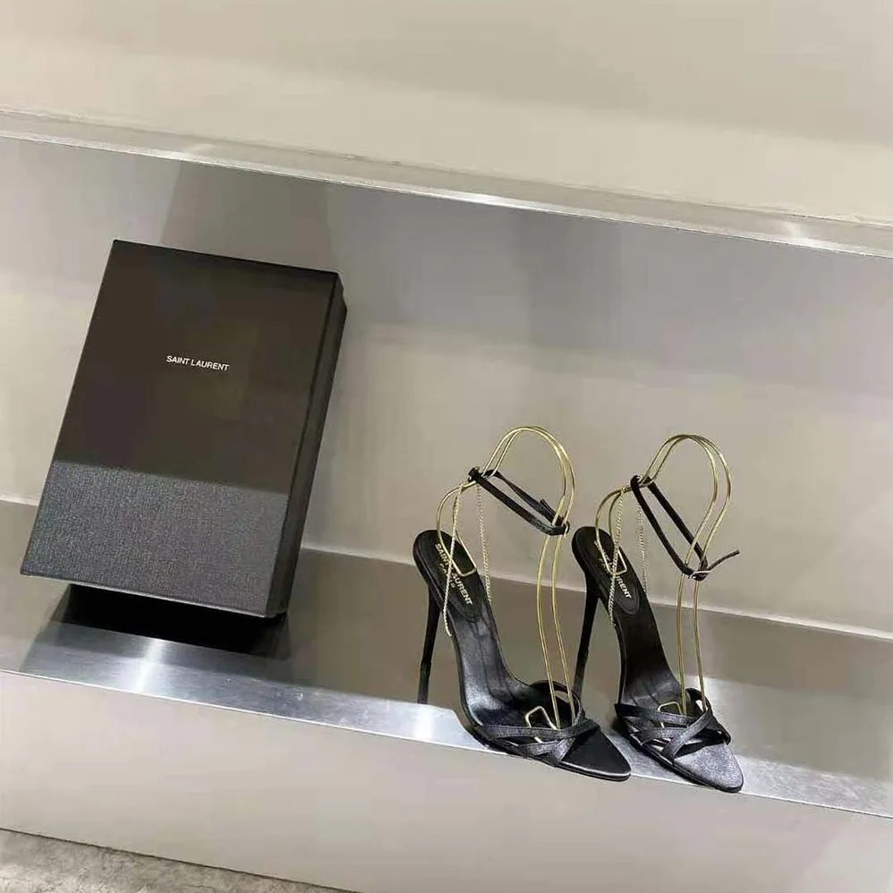 Saint Laurent YSL Melody Sandals in Crepe Satin for Women in Black Saint Laurent YSL Melody Sandals in Crepe Satin for Women in Black