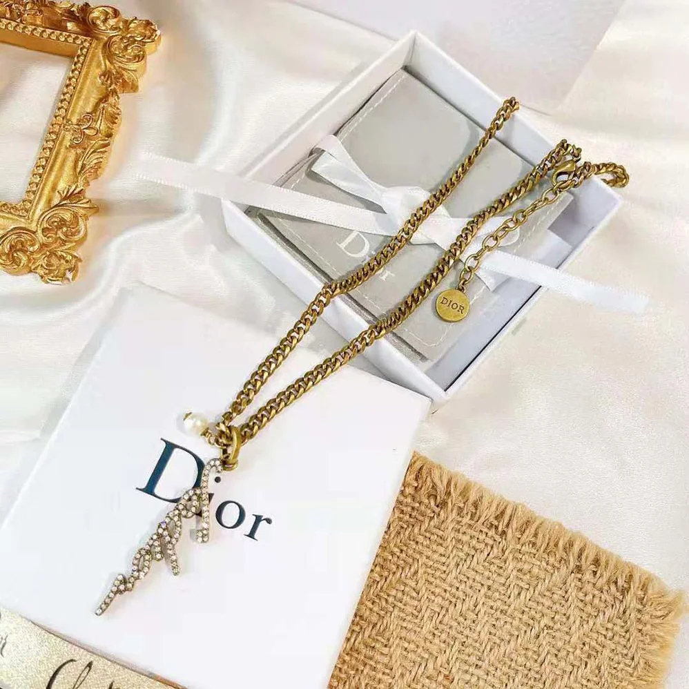 Dior J adior Necklace Antique Gold-Finish Metal and White Resin Pearl for Women