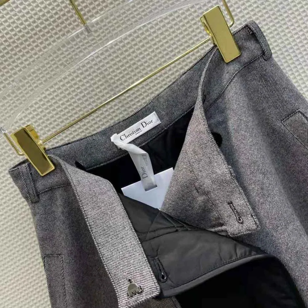 Dior Cannage Lined Mid-Length Skirt Gray Technical Cotton Drill for Women Dior Cannage Lined Mid-Length Skirt Gray Technical Cotton Drill for Women
