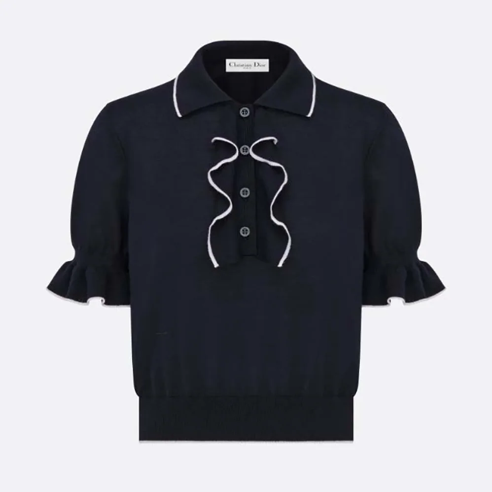 Dior Short-Sleeved Sweater Navy Blue Cashmere and Silk Knit for Women Dior Short-Sleeved Sweater Navy Blue Cashmere and Silk Knit for Women