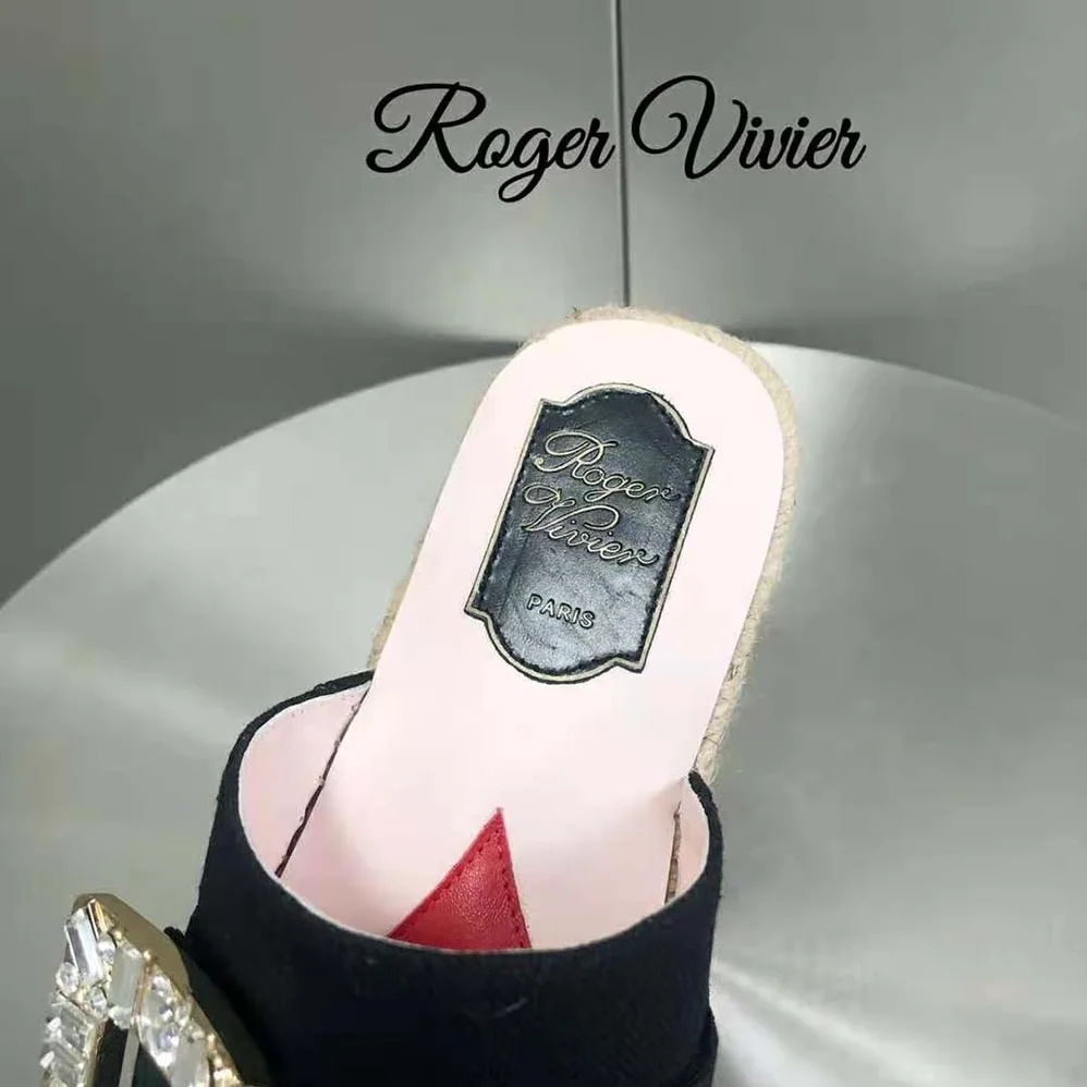 Roger Vivier Strass Buckle Espadrille Mules in Velvet for Women in Black